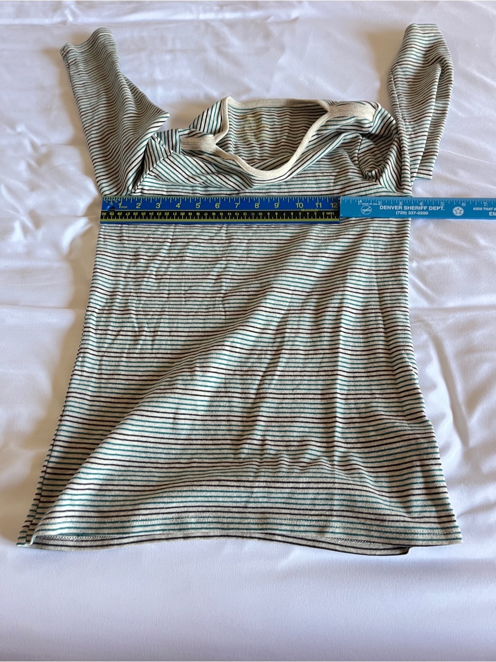 Vintage Faded Glory Size S Green & Black Striped Boatneck Long Sleeve Top - Picture 5 of 15